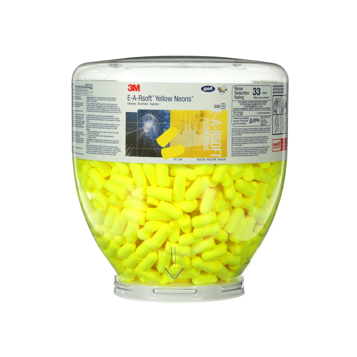 3M™ E-A-Rsoft™ Yellow Neons™ One Touch™ Refill Earplugs 391-1004, Uncorded, Regular Size, 2000 Pair/Case