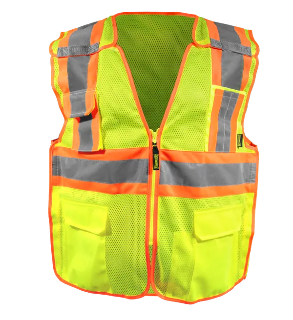 High Visibility Two-Tone Mesh Breakaway Surveyor Vest, QR Zipper, Class 2