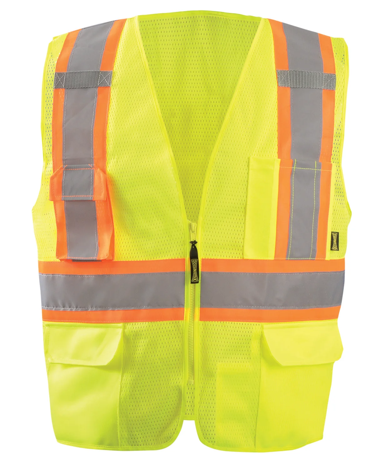 High Visibility Two-Tone Surveyor "X" Back Mesh Vest W/Zipper, Class 2