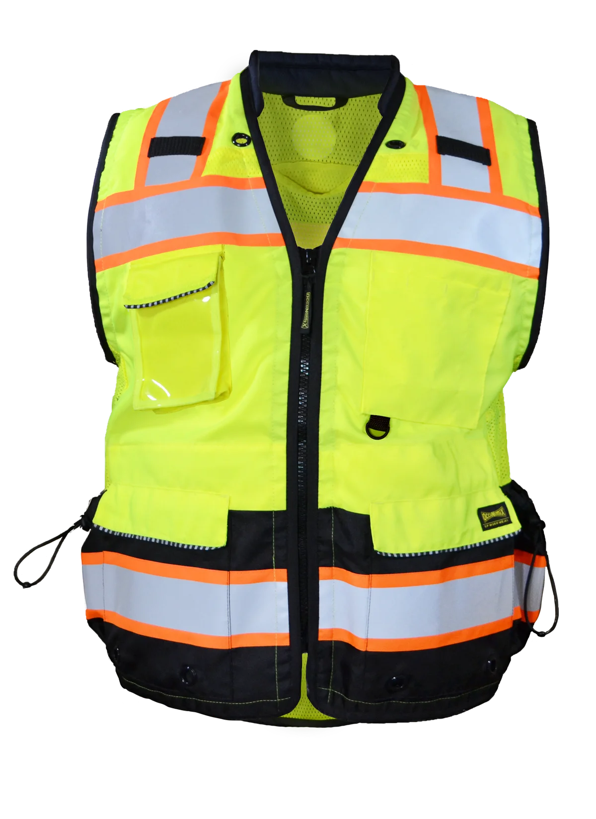 Recycled Sustainable Heavy Duty Surveyor Hi-viz Two Tone Black Bottom Vest, Class 2