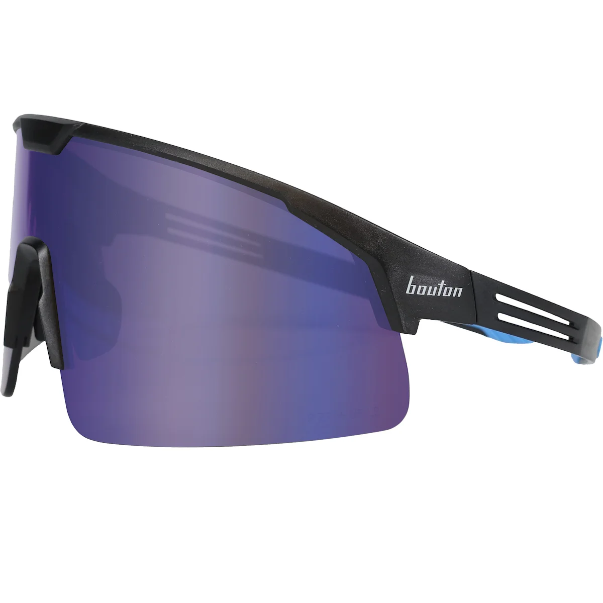 Enhanced Coverage Half-Frame Safety Glasses, with Black Temples, Blue Mirror Plus PRO Polarized High Contrast Lens, and Anti-Scratch Coating
