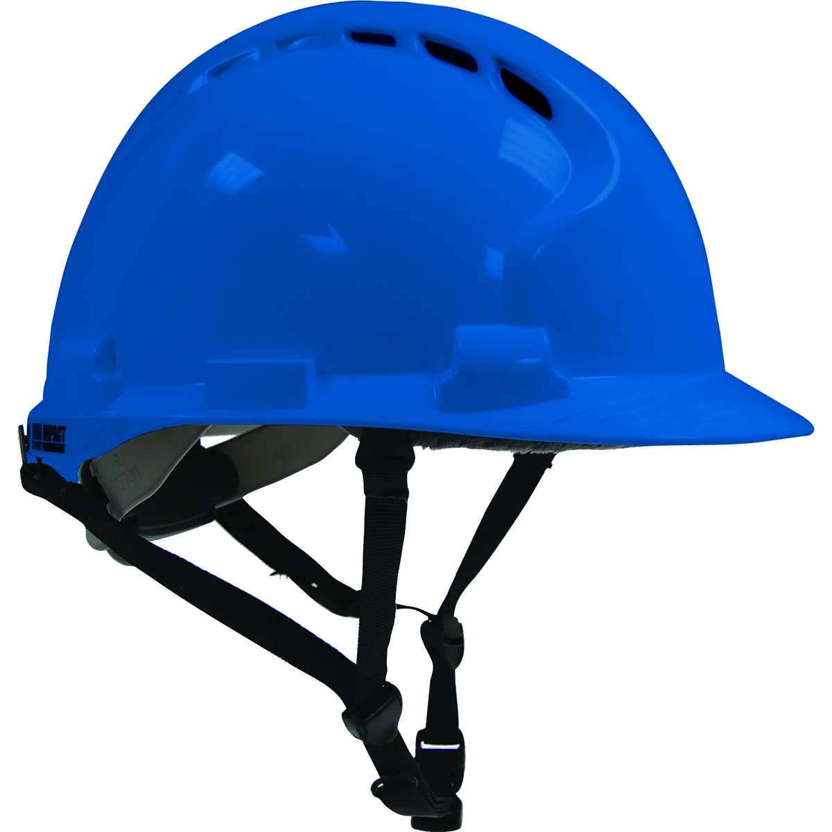 Vented, Type II Linesman Safety Helmet with HDPE Shell, EPS Impact Liner, Polyester Suspension, Wheel Ratchet Adjustment and 4-Point Chin Strap