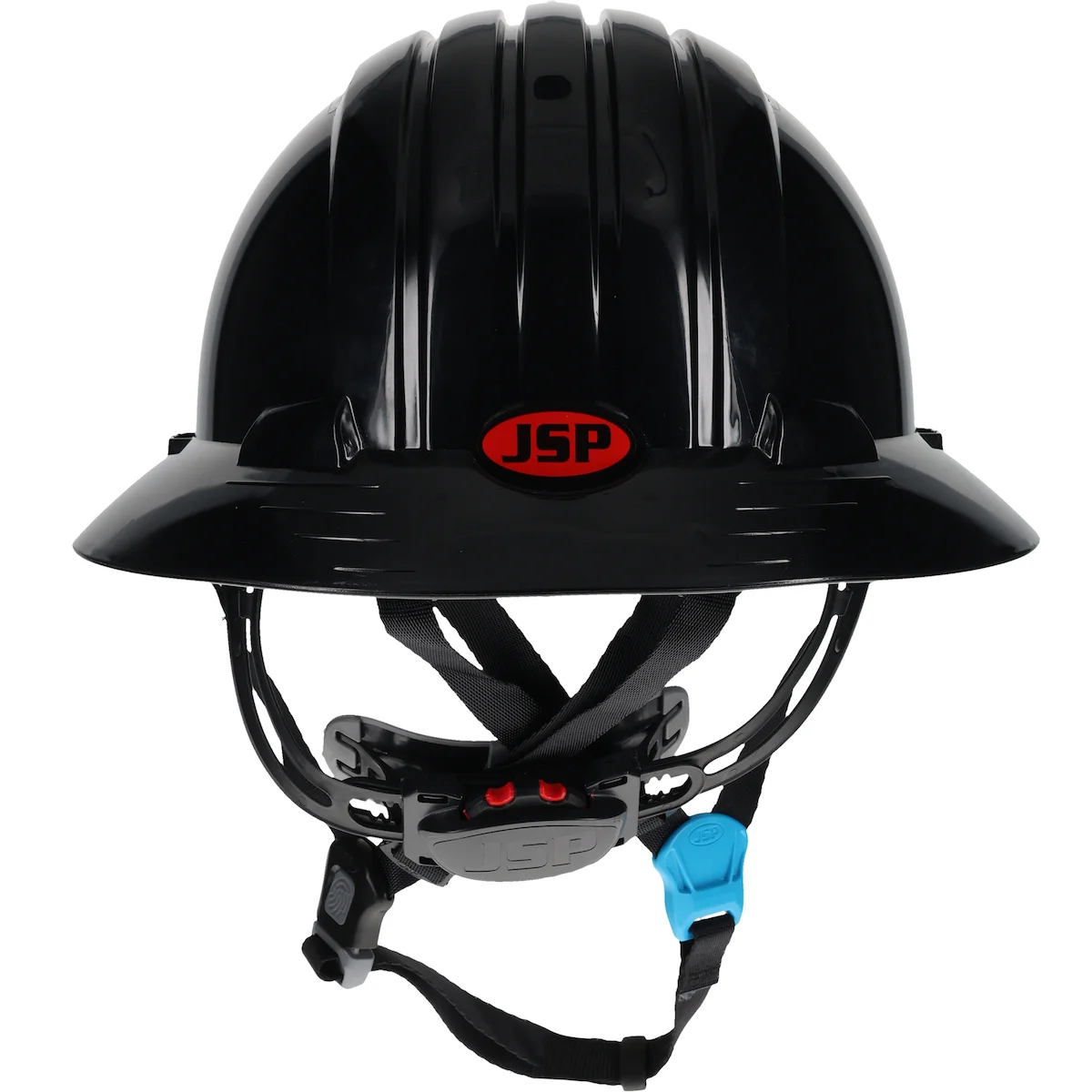 Full Brim Safety Helmet with HDPE Shell, 4-Point Chinstrap, 6-Point Suspension and Wheel Ratchet Adjustment