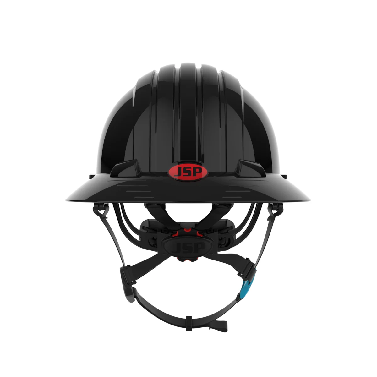 Vented, Full Brim Safety Helmet with HDPE Shell, 4-Point Chinstrap, 6-Point Suspension and Wheel Ratchet Adjustment