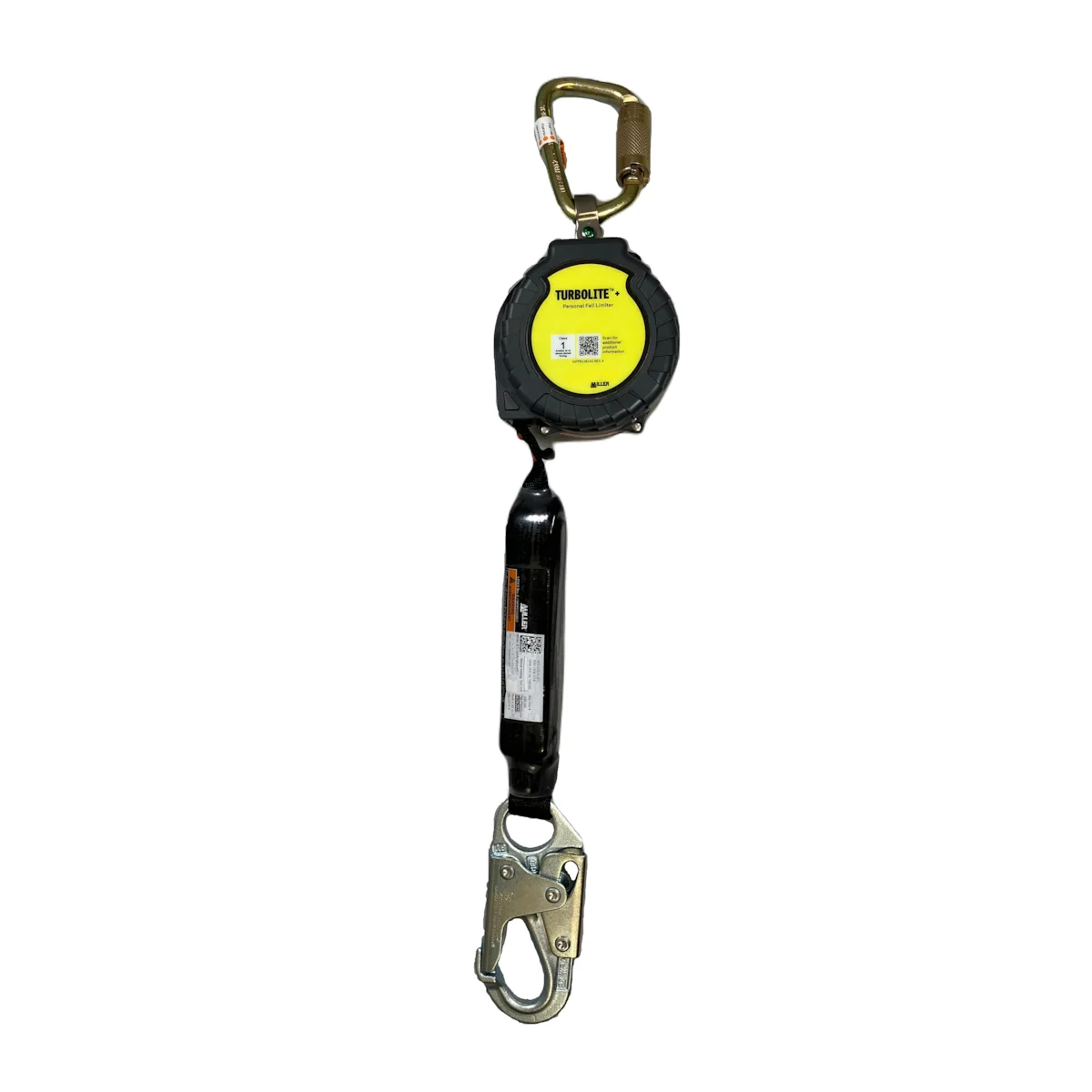Single Web Personal Fall Limiter with Steel Carabiner and Steel Locking Snap Hook