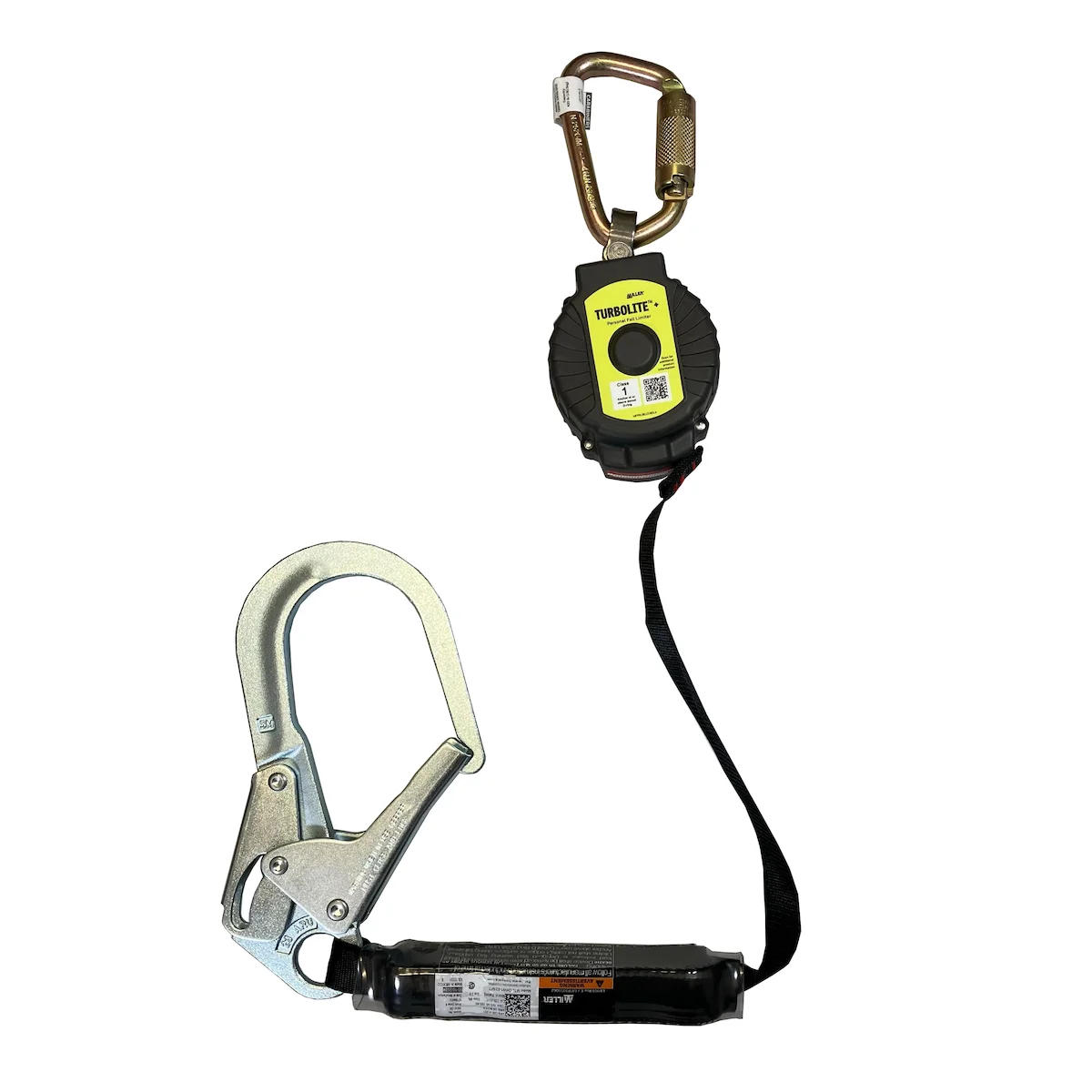Single Web Personal Fall Limiter with Aluminum Carabiner and Aluminum Locking Rebar Hook